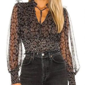 Elegant Sheer Black Patterned Blouse